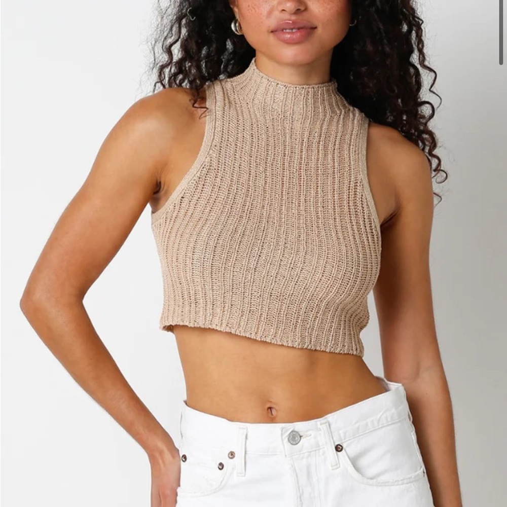 Olivaceous - Knit Mockneck Cropped Tank in Natural, M